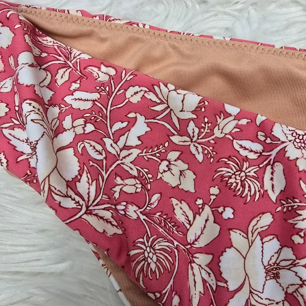 NWT  J. Crew Curved Waist Cheeky Bikini Bottoms Plus Size 3X Pink Floral BH553